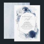 Blue Floral Modern Birthday Party Einladung<br><div class="desc">Weich staubige blaue und marineblaue Blumen Geburtstagsparty Einladungen</div>