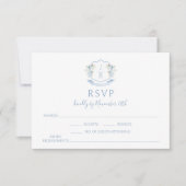 Blue Floral Modern Monogram Wedding RSVP Cards (Vorderseite)