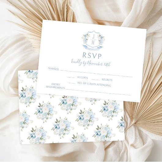 Blue Floral Modern Monogram Wedding RSVP Cards Karte