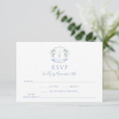 Blue Floral Modern Monogram Wedding RSVP Cards Karte (Stehend Vorderseite)