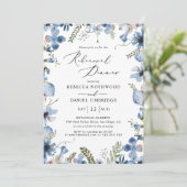 Blue Floral Modern Probe Dinner Hochzeit Einladung (Stehend Vorderseite)