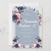 Blue Floral Modern Wedding Einladung (Vorderseite)
