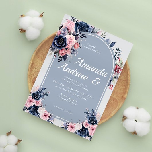 Blue Floral Modern Wedding Einladung