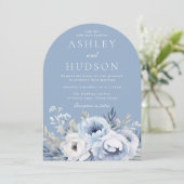 Blue Floral Modern Winter Wedding Einladung (Stehend Vorderseite)