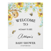 Blue Floral Mommy to bee Baby Dusche Begrüßungszei Poster (Vorderseite)