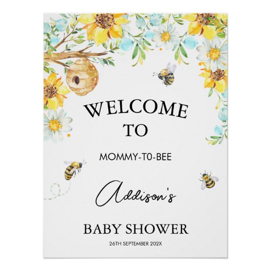 Blue Floral Mommy to bee Baby Dusche Begrüßungszei Poster (Vorderseite)