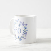 Blue Floral Monogram 60. Geburtstag Kaffeetasse (Vorderseite Links)