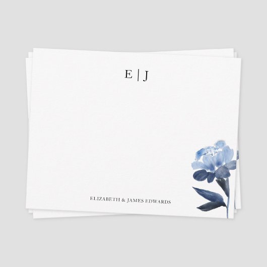 Blue Floral Monogram Couple Initials Personalisier Mitteilungskarte