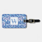 Blue Floral Monogram Gepäckanhänger (Vorderseite horizontal)