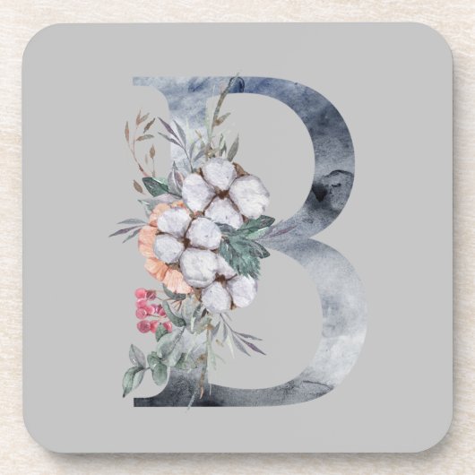 Blue Floral Monogram Initial B Getränkeuntersetzer (Vorderseite)