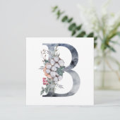 Blue Floral Monogram Initial B Karte (Stehend Vorderseite)