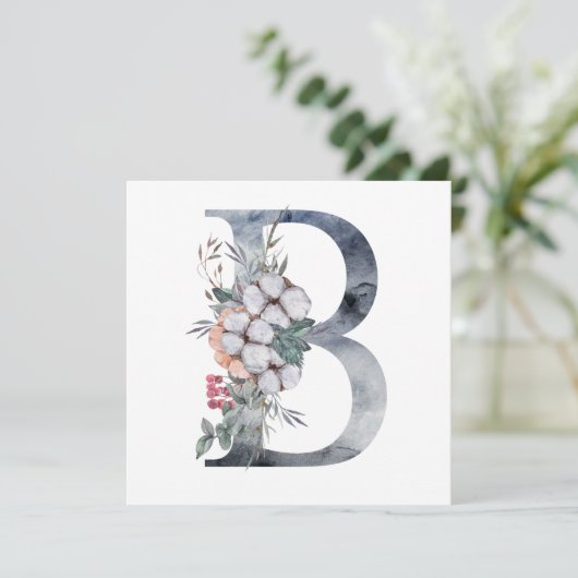 Blue Floral Monogram Initial B Karte (Stehend Vorderseite)