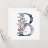 Blue Floral Monogram Initial B Karte (Vorderseite/Rückseite Beispiel)