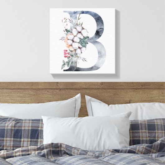 Blue Floral Monogram Initial B Leinwanddruck (Insitu (Schlafzimmer))