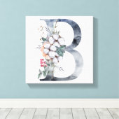 Blue Floral Monogram Initial B Leinwanddruck (Insitu (Holzboden))
