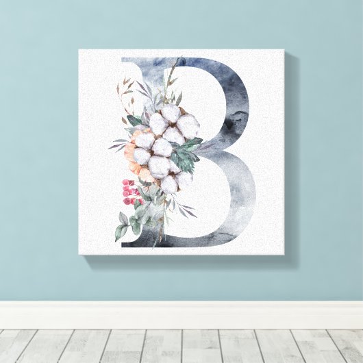 Blue Floral Monogram Initial B Leinwanddruck (Insitu (Holzboden))