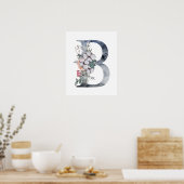 Blue Floral Monogram Initial B Poster (Küche)