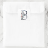Blue Floral Monogram Initial B Quadratischer Aufkleber (Tasche)