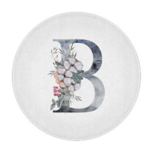 Blue Floral Monogram Initial B Schneidebrett