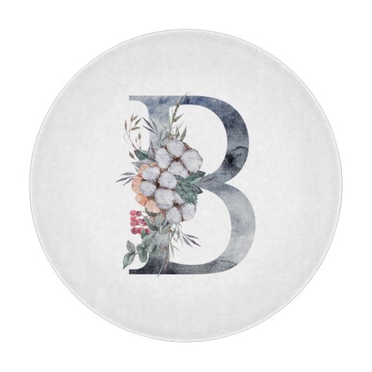 Blue Floral Monogram Initial B Schneidebrett (Vorderseite)