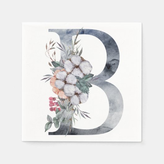 Blue Floral Monogram Initial B Serviette (Vorderseite)
