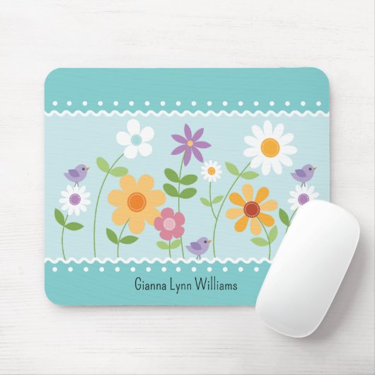 Blue Floral Monogram Mouse Pad Mousepad (Mit Mouse)