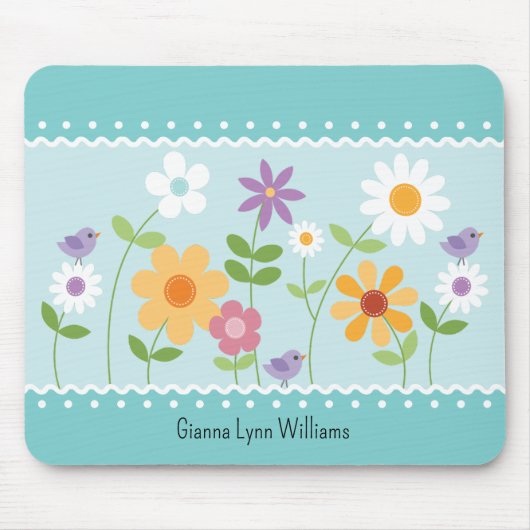 Blue Floral Monogram Mouse Pad Mousepad (Vorne)