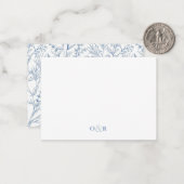 Blue Floral Monogram Stationer Mitteilungskarte (Vorderseite/Rückseite Beispiel)