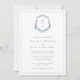 Blue Floral Monogram Wedding Einladung