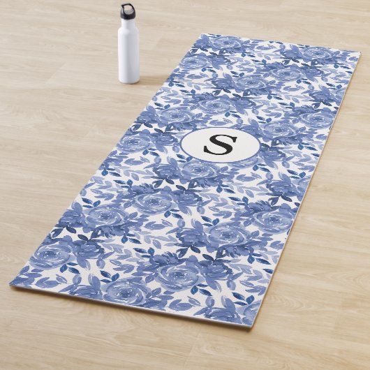 Blue Floral Monogram Yogamatte (Beispiel)