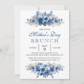 Blue Floral Mother Day Brunch Party Einladung (Vorderseite)
