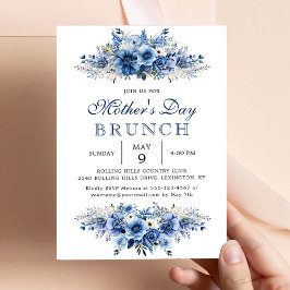 Blue Floral Mother Day Brunch Party Einladung