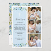 Blue Floral Multiphoto Taufe für Jungen Vielen Dan Dankeskarte (Vorne/Hinten)