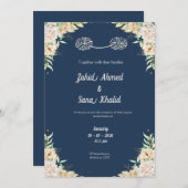 Blue Floral muslim wedding invitation Editable Einladung (Vorne/Hinten)