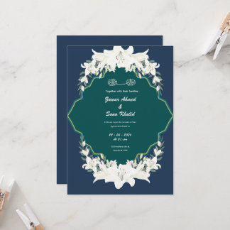 Blue floral Muslim wedding invitation Editable Einladung