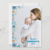 Blue floral Mutter Foto Holiday Card Dankeskarte (Vorderseite)