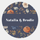 Blue Floral Named Wedding Umschlag Aufkleber (Vorderseite)