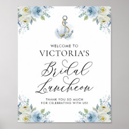 Blue Floral Nautical Bridal Luncheon Willkommen Poster