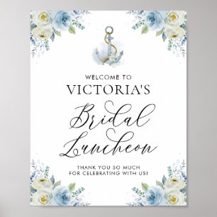 Blue Floral Nautical Bridal Luncheon Willkommen Poster