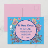 Blue Floral New Address Postcard, wir ziehen Postkarte (Vorne/Hinten)