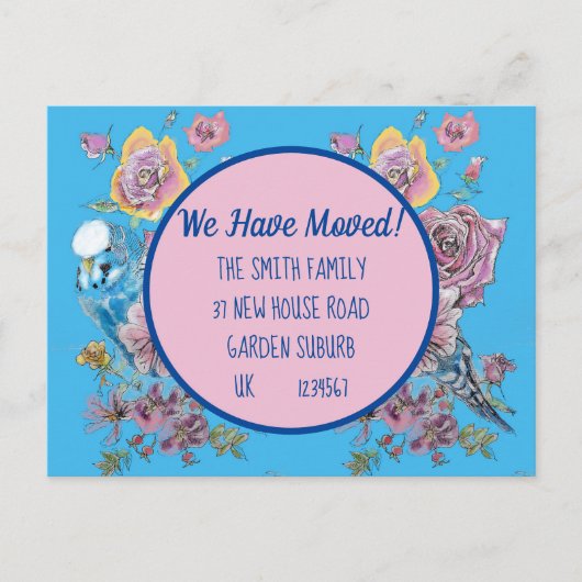 Blue Floral New Address Postcard, wir ziehen Postkarte (Vorderseite)