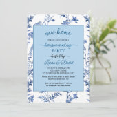 Blue Floral New Zuhause Housewarming Party Einladung (Stehend Vorderseite)