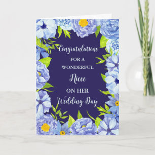 Blue Floral Niece Hochzeitstag Glückwunsch Karte