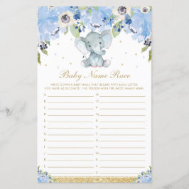 Blue Floral Niedlich Elephant Baby Name Race Game