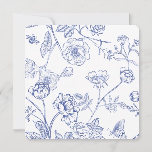 Blue Floral Oh Baby Dusche Einladung (Rückseite)