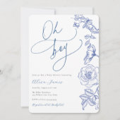 Blue Floral Oh Boy Baby Dusche Einladung (Vorderseite)