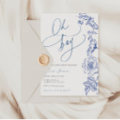 Blue Floral Oh Boy Baby Dusche Einladung