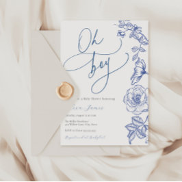 Blue Floral Oh Boy Baby Dusche Einladung