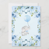 Blue Floral Oh Boy Elephant Baby Dusche Einladung (Rückseite)