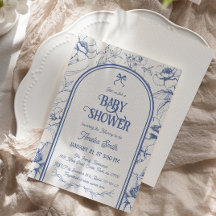 Blue Floral Ornament Vintage Kinderdusche Einladun